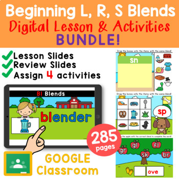 Preview of Consonant R, L, S Blends Kindergarten Phonics Google Slides™ Bundle