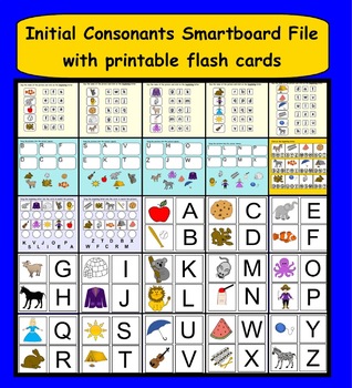 Preview of Initial Consonants Smartboard File with printable flashcards