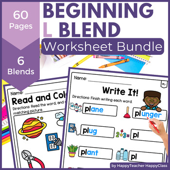 Preview of Initial L Blend Worksheets - Initial Blend Phonics Activities - 1st Grade