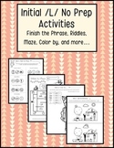 Initial /L/ Articulation No Prep Worksheets, Activities, P