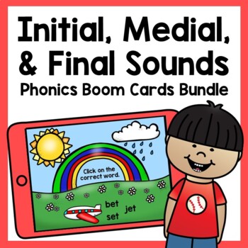 Preview of Initial, Medial, and Final Sounds CVC Boom Cards Bundle