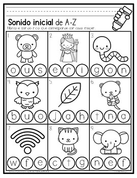 Initial Sound A-Z-Spanish Worksheet #1 by La Maestra Pati | TpT