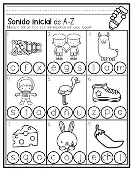 Initial Sound A-Z-Spanish Worksheet #1 by La Maestra Pati | TpT