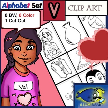 Preview of Initial "V" Kindergarten Clip-Art! 8 BW, 8 Color, 1 Cut-Out Sheet