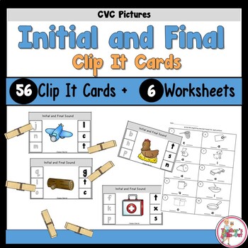 Preview of Initial and Final Sounds Clip It Task Cards and Worksheets Using CVC Words