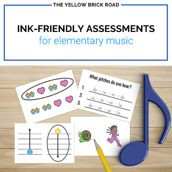 Preview of Ink-Friendly Assessments for Elementary Music - music exit tickets - music tests