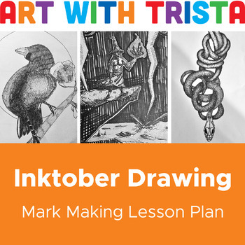 Preview of Inktober Mark Making Drawing Art Halloween Lesson