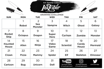 Inktober calendar art teacher edition poster by Traveling Art Room