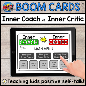 Preview of Inner Coach vs. Inner Critic BOOM CARDS™ for Teletherapy