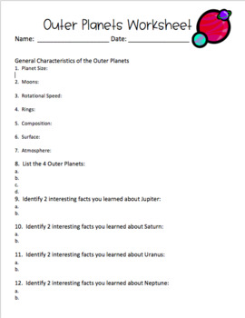 Preview of Inner and Outer Planets Worksheet