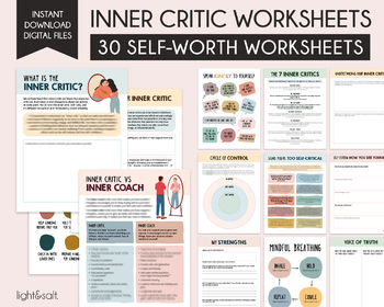 Preview of Inner critic workbook, self esteem worksheets, self help, Circle of control, CBT