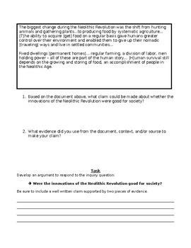 Innovations of the Neolithic Revolution Worksheet by Teaching For Success