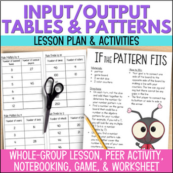 Preview of Input Output Tables & Numerical Patterns Anchor Chart, Game, Practice, Worksheet