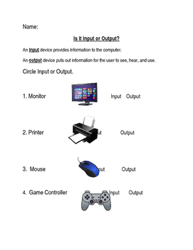 Input Output Worksheet by Materials by Michelle | TpT