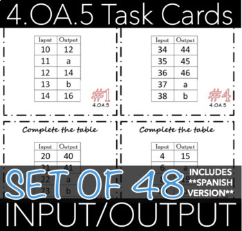Preview of 4.OA.5 Task Cards: Input/Output Tables (w/ Spanish Version)