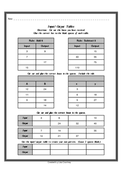 Input/Output Tables - patterns, functions, algebra, input, output