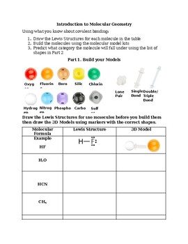 Preview of Inquiry Activity for Molecular Geometry