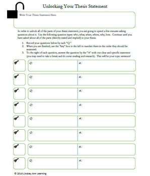 Inquiry Based Learning | Thesis Statement and Topic Sentence Worksheet