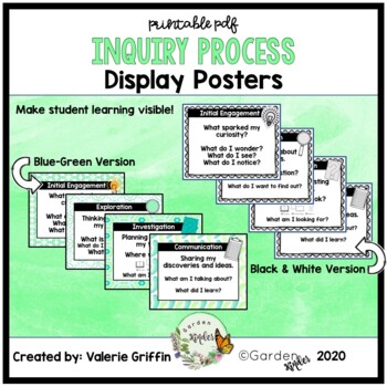 Preview of Inquiry Process Bulletin Board Display Posters IBL Printable B&W and Blue-Green