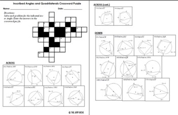 Preview of Inscribed Angles and Quadrilaterals Crossword Puzzle Project Task Review Circles