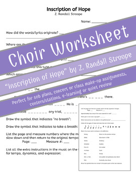Preview of Inscription of Hope | Choir Worksheet | Z. Randall Stroope