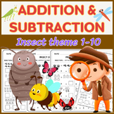 Insect Addition and Subtraction Worksheets (up to 10) for 