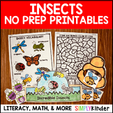Insect & Bugs No Prep Activities for Kindergarten, Crafts,