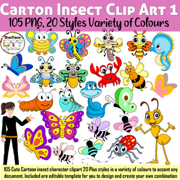 Preview of Insect Cartoon Character Clip Art 1, Cute Insect Vector Clip Art