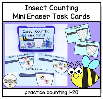 Preview of Insect Counting 1-20 Mini Eraser Task Cards