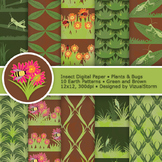 Insect Digital Paper, 10 Printable Garden Patterns - Bugs,