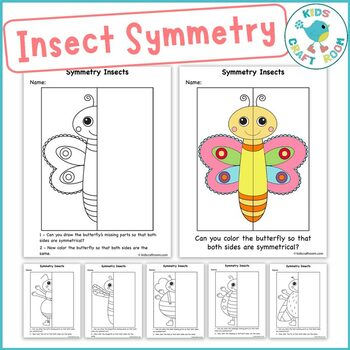 Preview of Insect Lines Of Symmetry Worksheets - Math Art Activity - Symmetry Activity