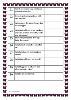 Insect Trivia Questions / Quiz - 30 Questions With Answers - Insects