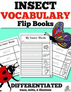 Preview of Insect Vocabulary Words Flip Book: Trace, Illustrate, and Write (Differentiated)