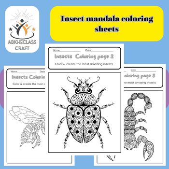 Preview of Insect mandala coloring pages, Mindfulness, Zentangle ,With stress management