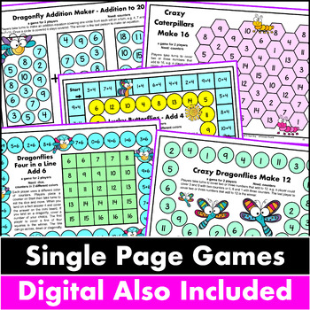 Insects Addition Math Board Games for Fact Fluency Practice - Print and ...