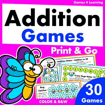 Preview of Insects Addition Games for Fact Fluency Practice - Fun Math Board Games