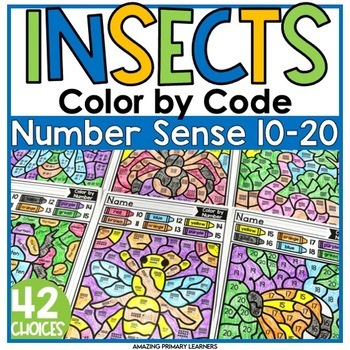 Preview of Insects Bugs Coloring Pages Teen Math Activities Color by Code Color by Number