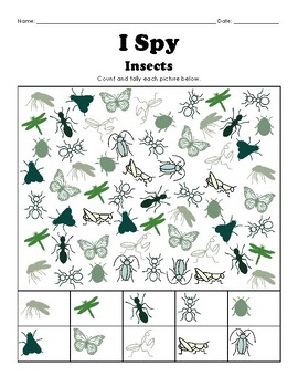 Insects & Bugs I Spy | Count and Color | Math and Graphing Activities