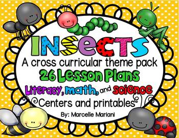 Preview of Insects Theme Pack; lessons in ELA, Math, Science and centre activities