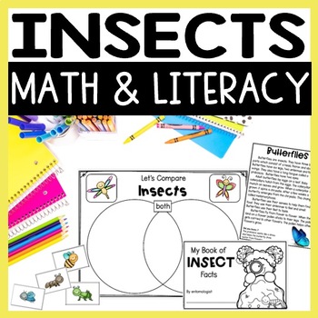 Preview of Bugs and Insects Theme, Insect Research Writing, Math and Craft Activities