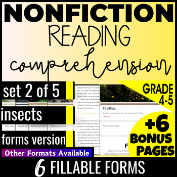 Preview of Insects Nonfiction Reading Passages with Comprehension Questions 4th 5th Grade