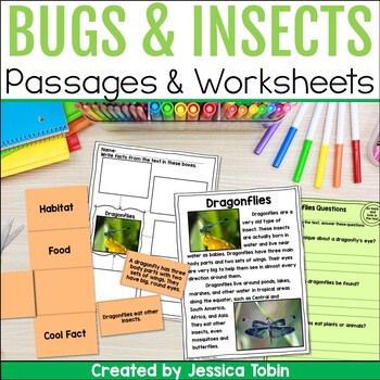Preview of Insects and Bugs Worksheets and Reading Comprehension Passages, Bugs and Insects