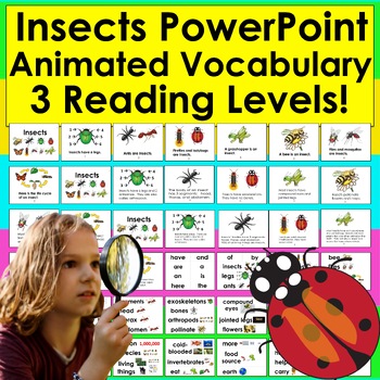 Preview of Insects PowerPoint Presentation 3 Levels & Animated Vocabulary Slides