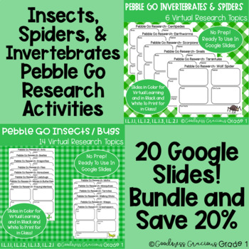 Preview of Insects, Spiders, & Invertebrates Pebble Go Research- 20 Digital & Printables
