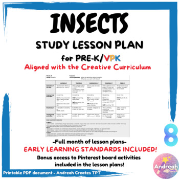 Preview of Insects Study Lesson Plan Creative Curriculum PRE-K / VPK