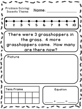 Preview of Insects Theme Addition & Subtraction Word Problems (Kindergarten/First)