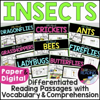 Preview of Insects Unit, Paper and Digital Nonfiction Reading Passages Distance Learning