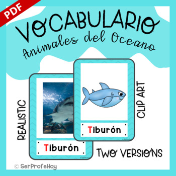 Ocean Animals Vocabulary Picture Cards in Spanish Flashcards en Español
