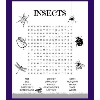 Insects Word Search By Maple Minds 