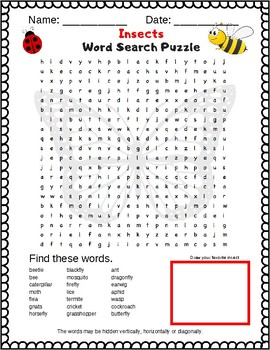 Insects Word Search Puzzle - A fun insects activity. Grades 3-6 | TpT